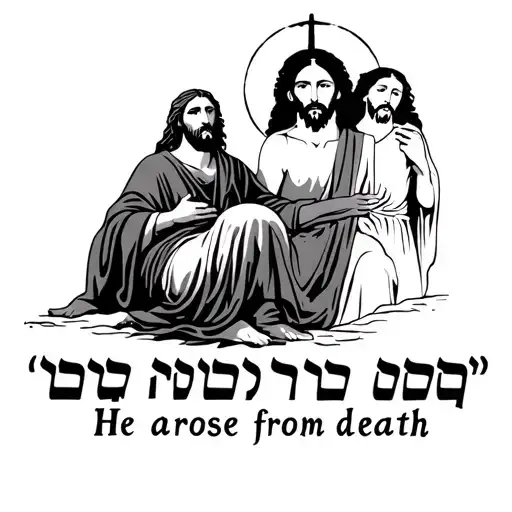 "He arose from death" moses and Jesus and Noah in Hebrew picture  tattoo design idea