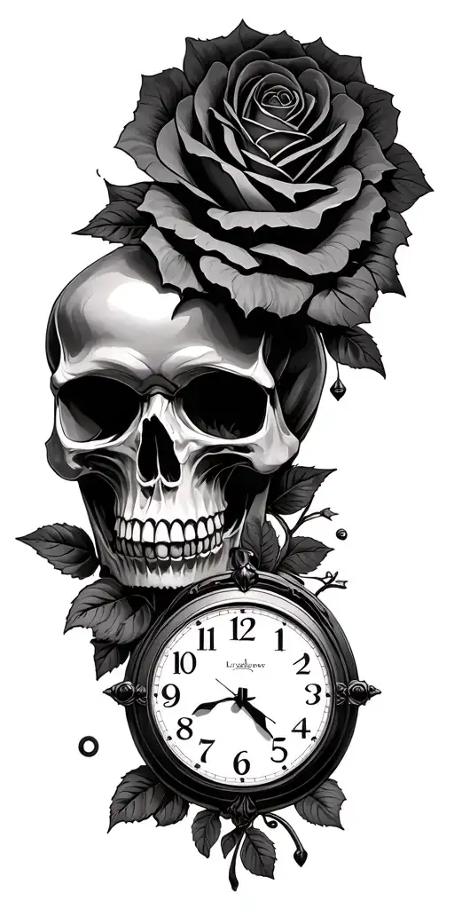 Skull, roses, clock, date, playstation symbols tattoo design idea