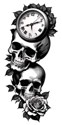 Skull, roses, clock, date, playstation symbols tattoo design idea