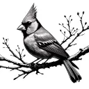 cardinal bird, minimal clean lines tattoo design idea