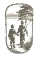 siloutte of an older brother and younger brother walking away hand in hand tattoo design idea
