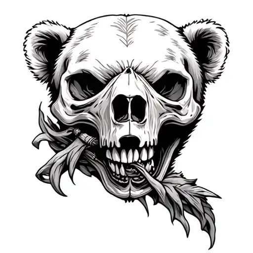 bear eating skull tattoo design idea
