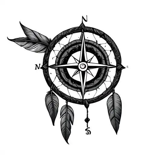 compass, dream catcher tattoo design idea