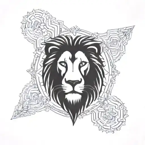 Negative space lion head in the shape of Africa continent tattoo design idea