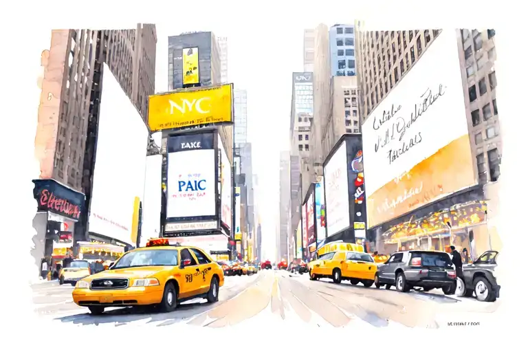 nyc yellow taxi cab driving in times square  tattoo design idea