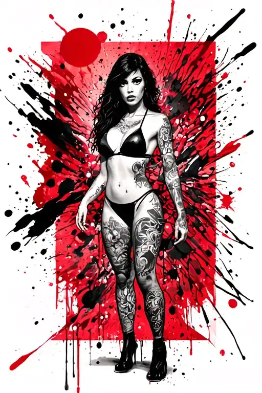Sexy girl, petite, small boobs, wide hips, bikini . long hair,sexual. Seductive. Full Body, standing with legs and feet tattoo design idea