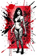 Sexy girl, petite, small boobs, wide hips, bikini . long hair,sexual. Seductive. Full Body, standing with legs and feet tattoo design idea