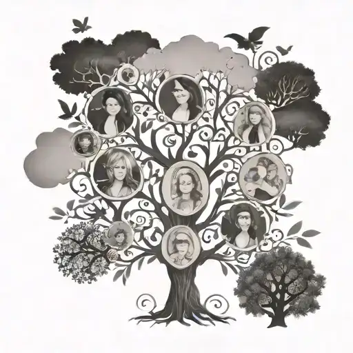 family tree with Kaylee, Kingston, Brittany, Amber, Elli, Kayla, Jayden, Samantha, Asher, Ari, Kali, Beckie tattoo design idea
