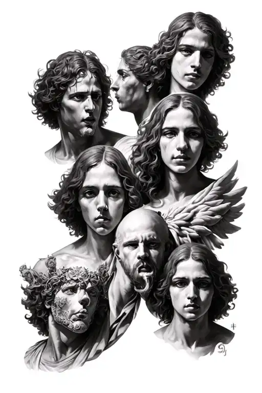 chruch & sins vs 7 heavenly virtues tattoo design idea