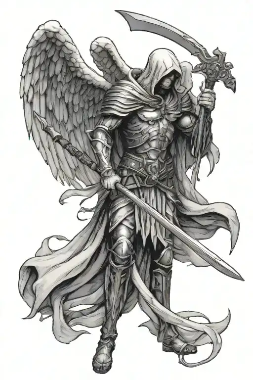 Archangel Azrael holding a Scythe tattoo design idea