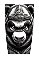 “Forearm tattoo design of Lord Shen from Kung Fu Panda in black and white semi-realistic style. He is facing in a ¾ view tattoo design idea