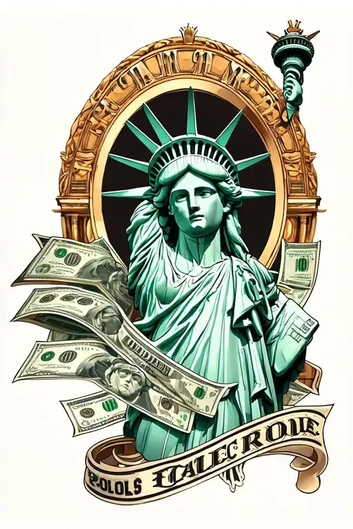 Statue of Liberty, Rolls Royce, money, Rolex tattoo design idea