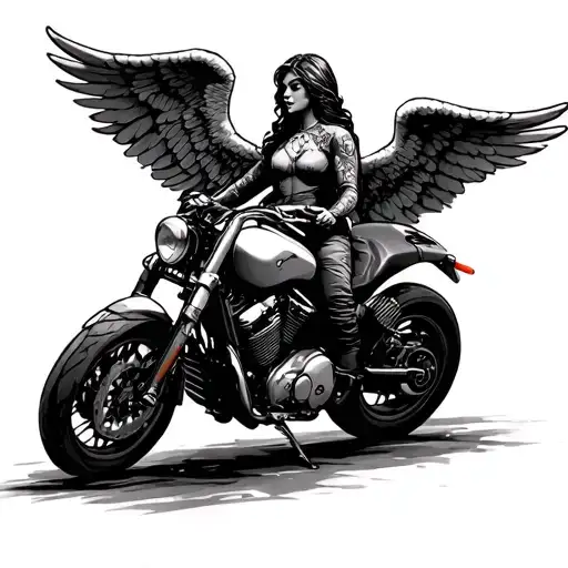 motorcycle with a guardian angel watching tattoo design idea