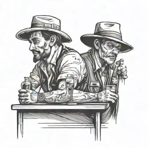 traveller, bartender, nightlife, lonely man tattoo design idea