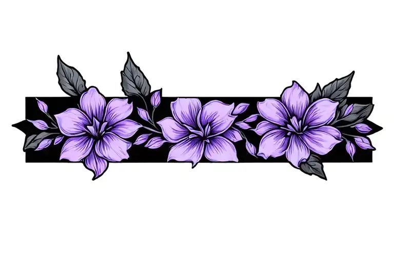 Floral Vertical Armband Tattoo With Wisteria Flowers. Color ONLY the petals, everything else is black. Rectangular tattoo design idea