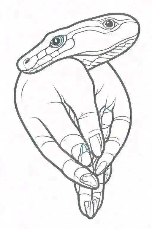 Red Snake with blue hand with an eye inside  tattoo design idea