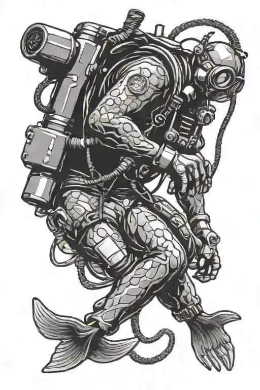 Scuba diver with a knot in the regulator hose tattoo design idea