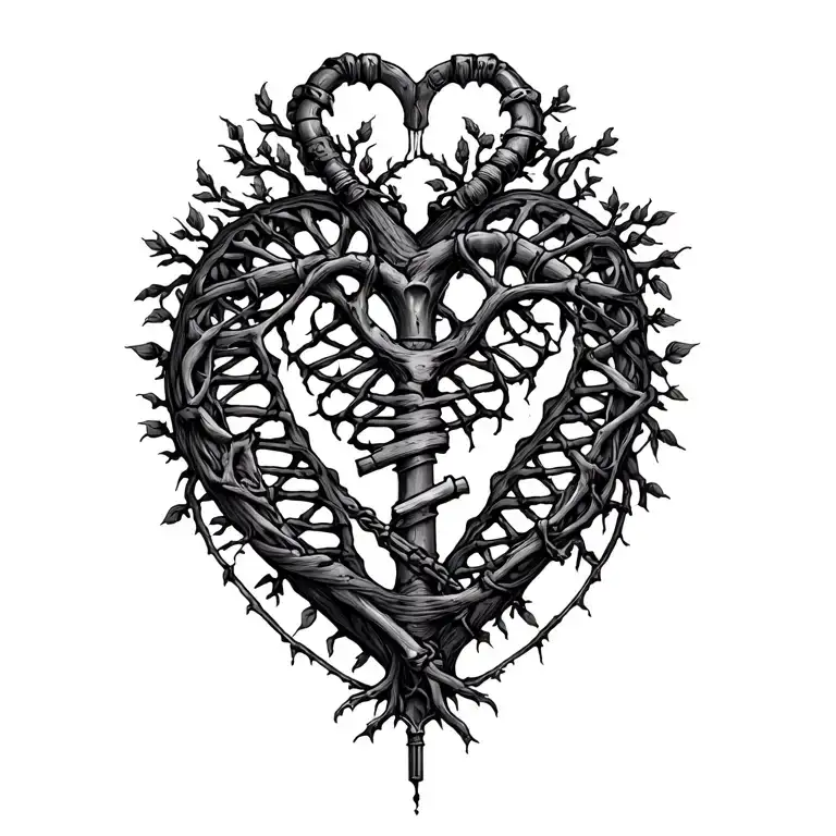 tool band dna tree of life skeleton key heart shaped  tattoo design idea