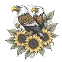 three sunflowers eagle  tattoo design idea