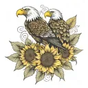 three sunflowers eagle  tattoo design idea
