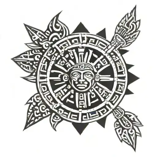 Aztec calendar with Aztec warrior  tattoo design idea
