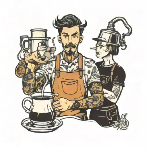 barista brewing coffee tattoo design idea