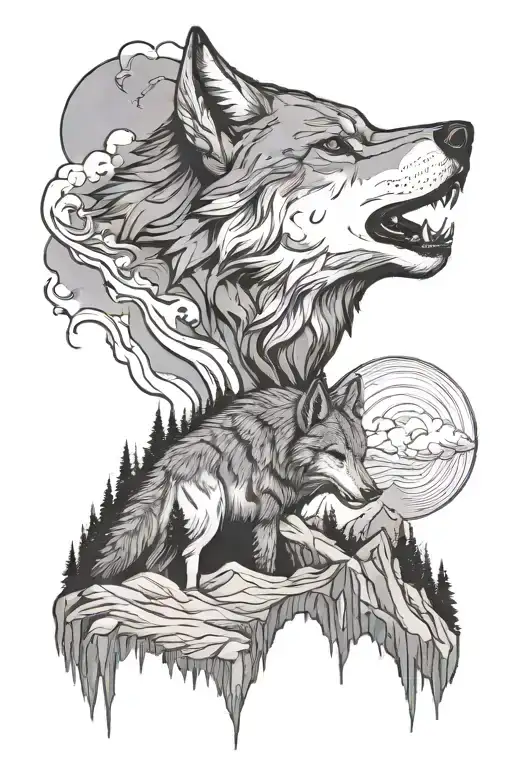 wolf type 1 diabetes mountain tattoo design idea