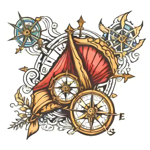 camino de santiago shell and compass tattoo design idea