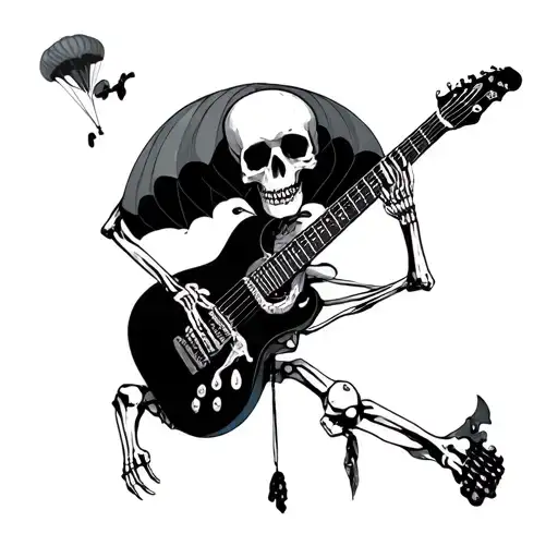 Parachute skeleton guitar tattoo design idea