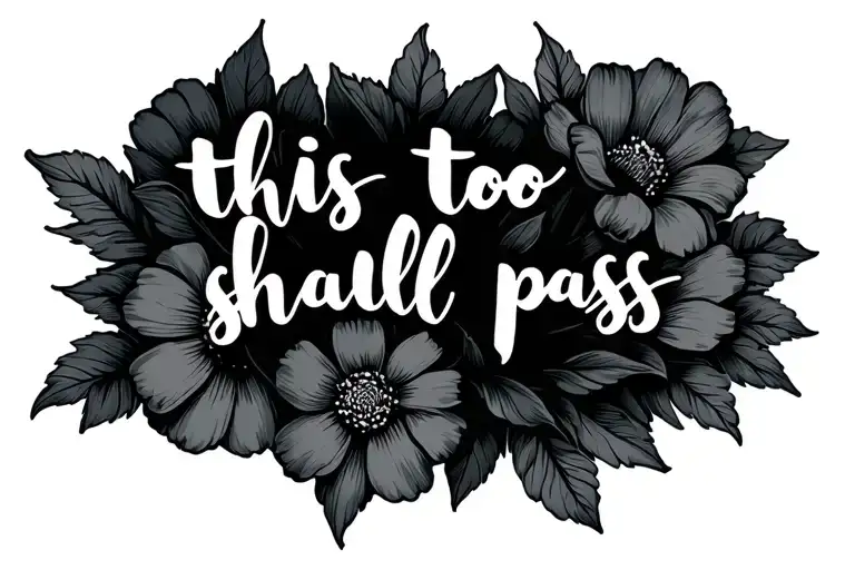 this too shall pass" phrase with flowers blooming tattoo design idea