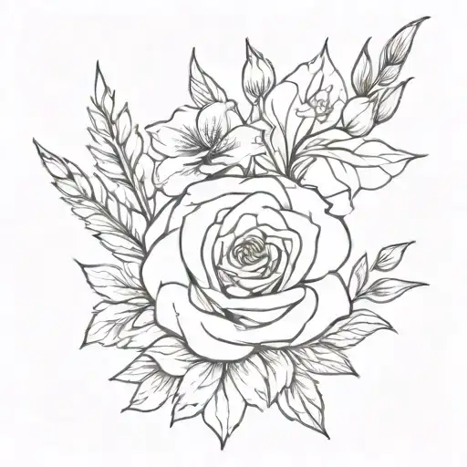 rose and gladiolus flower bouquet tattoo design idea
