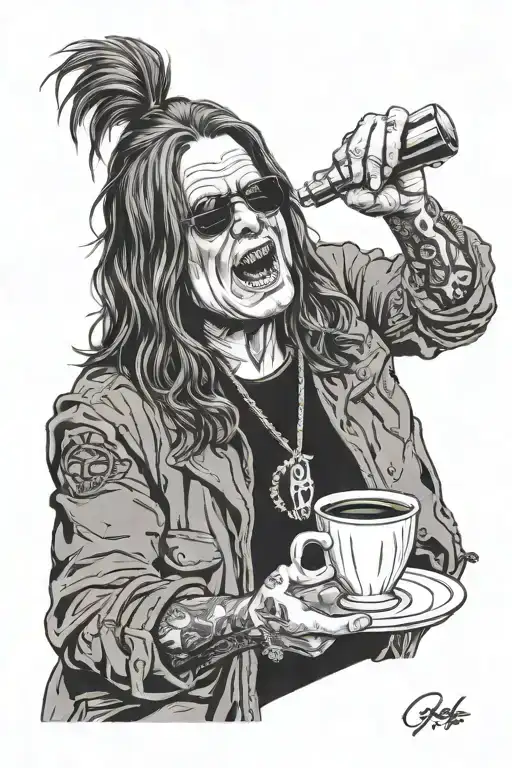 ozzy osbourne drinking coffee not scary tattoo design idea