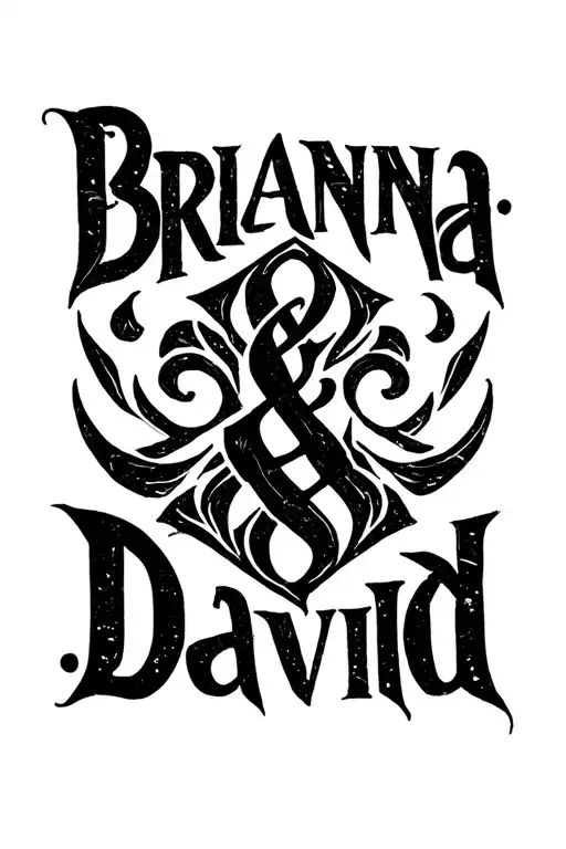 "Brianna & David" names intertwined tattoo design idea