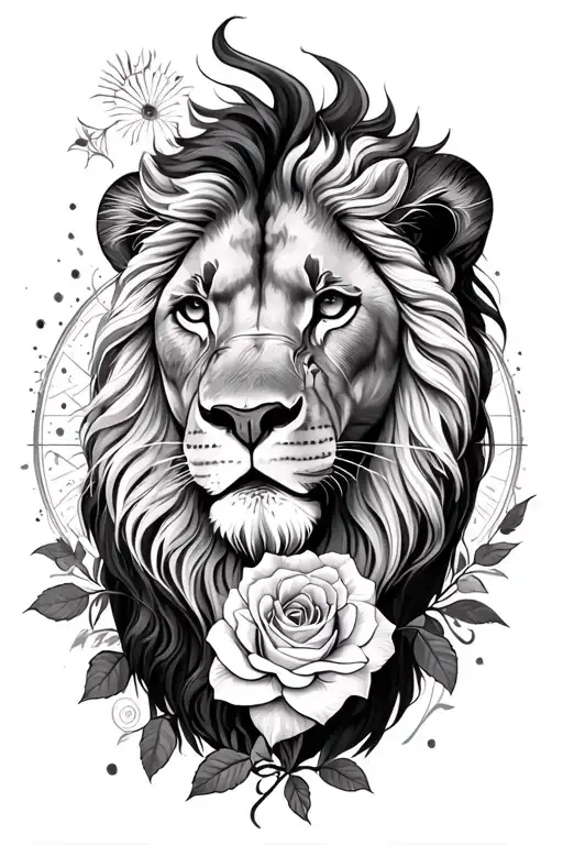 lion lioness lys roseornemznt flower astrological sign lion and virgin Malone and Alicia Sun Lune Fleur tattoo design idea