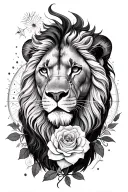 lion lioness lys roseornemznt flower astrological sign lion and virgin Malone and Alicia Sun Lune Fleur tattoo design idea