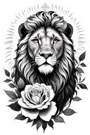 lion lioness lys roseornemznt flower astrological sign lion and virgin Malone and Alicia Sun Lune Fleur tattoo design idea
