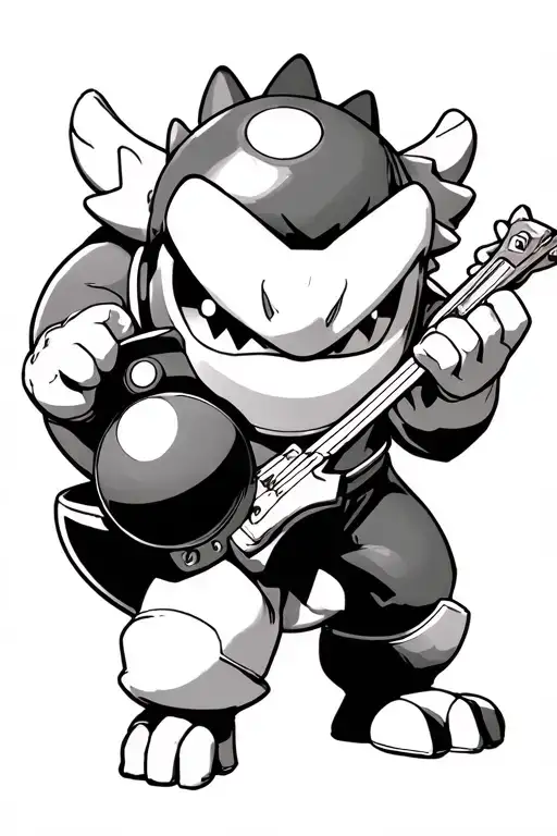 characters and items from Nintendo: Bowser Jr, a pokeball, a super star, a super mushroom, and the ocarina of time tattoo design idea