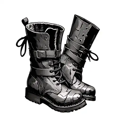 boot made of leather scraps covering whole foot tattoo design idea