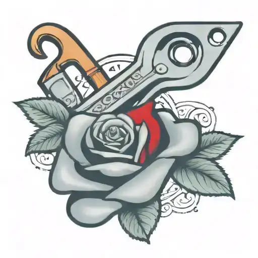 A tattoo of a wrench and a rose intertwined, symbolizing the balance between your occupation as a plumber and your love for your wife tattoo design idea