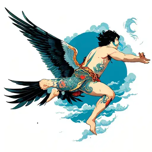 icarus falling from sky tattoo design idea