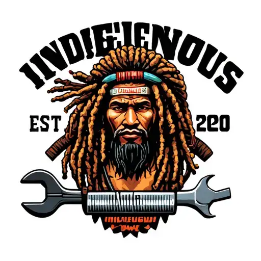 "Indigenous Plumbing EST 2020" dreadlocks native warrior and tool wrench  tattoo design idea
