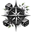 compass, waves, cherry blossoms dice tattoo design idea