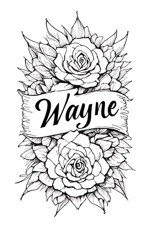 "Wayne " "Wayne " words with a line drawn tattoo design idea