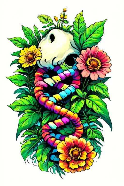 Mr DNA  tattoo with preostric plants tattoo design idea