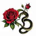 wine Red rose with snake wrapped around the stem with the flower of the rose as a heart shape tattoo design idea