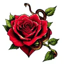 wine Red rose with snake wrapped around the stem with the flower of the rose as a heart shape tattoo design idea