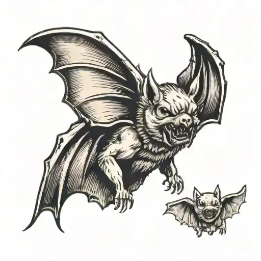 A bat with open wings and an aggressive muzzle, tattoo design idea