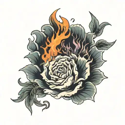 burning rose giving life to a phoenix rising from the ashes tattoo design idea