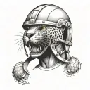Create a unique tattoo featuring a jaguar playing rugby with a gladiator helmet on tattoo design idea