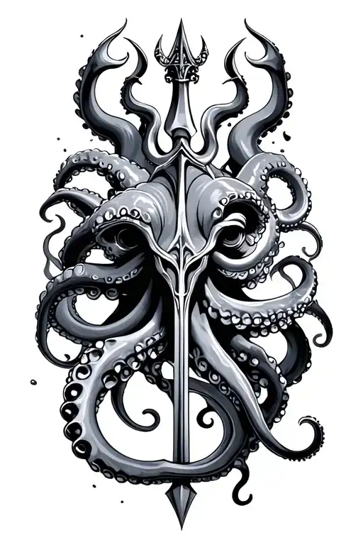 poseidon trident with octopus tattoo design idea